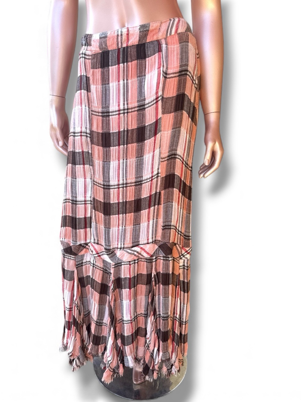 NWT Free People skirt Bordeaux Plaid Tiered Maxi peach - renaissance S (XS-M?) - Picture 13 of 17